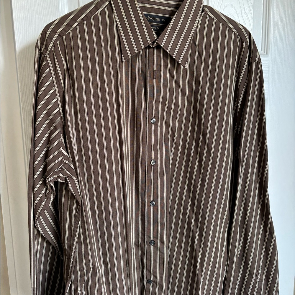 Axist Men's Brown and Cream Striped Dress Shirt